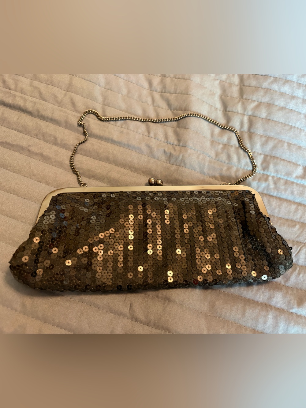 LOFT black Sequin Kiss-Lock Clutch with Chain